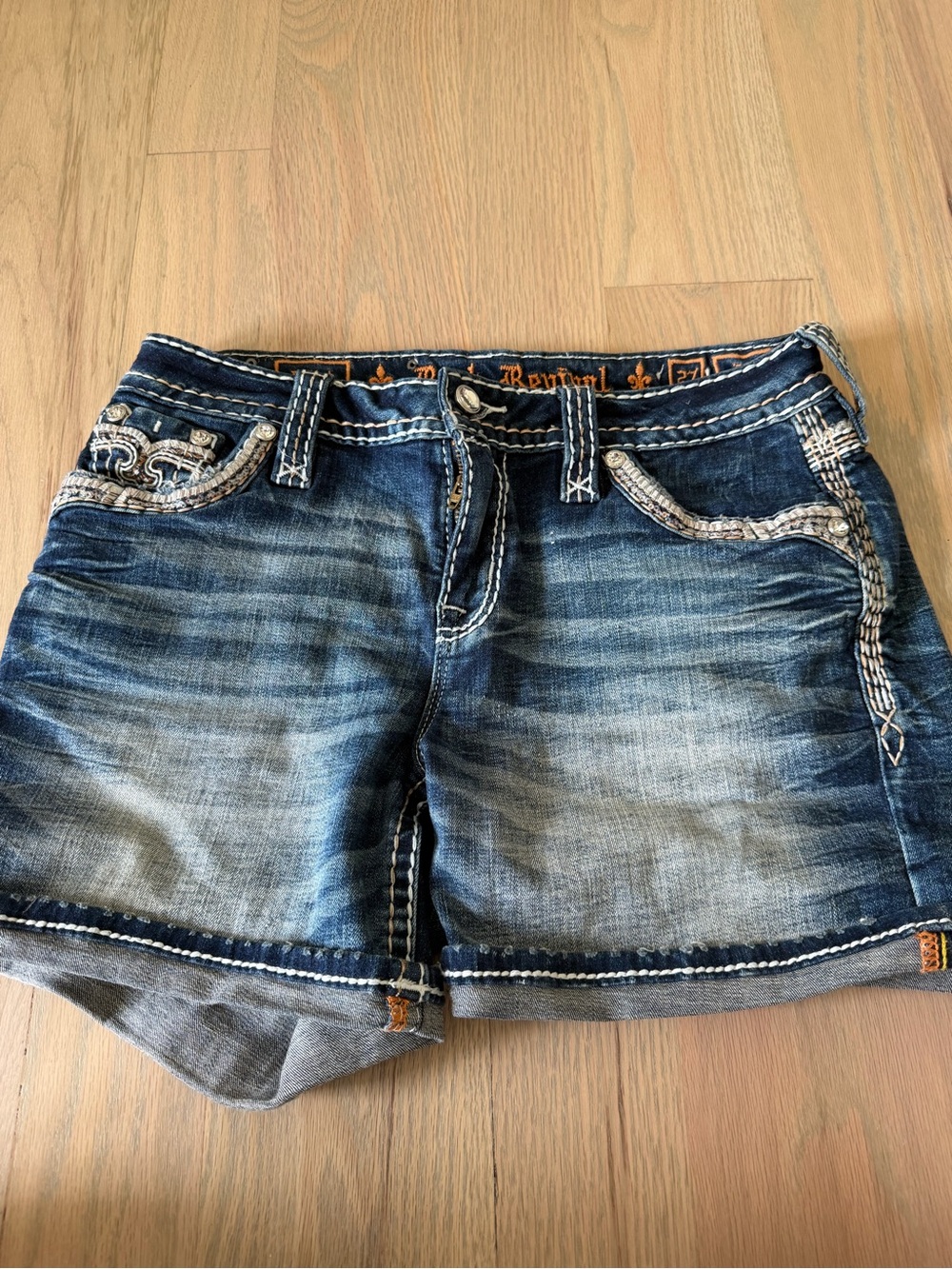 Rock Revival Blue Washed Distressed Denim Shorts